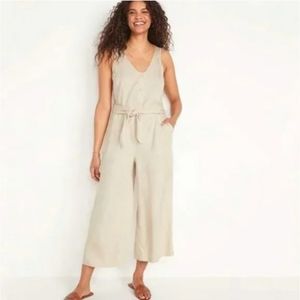 Old Navy Jumpsuit Voop Wide Leg Tie Waist Khaki Size M Tall